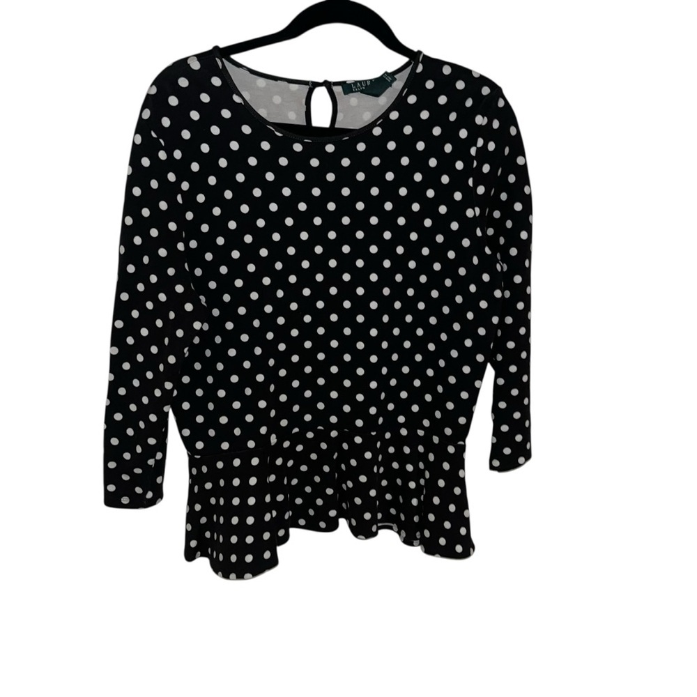 Ralph Lauren Black White Polka Dot Peplum Blouse top L Retro 90s y2k vintage